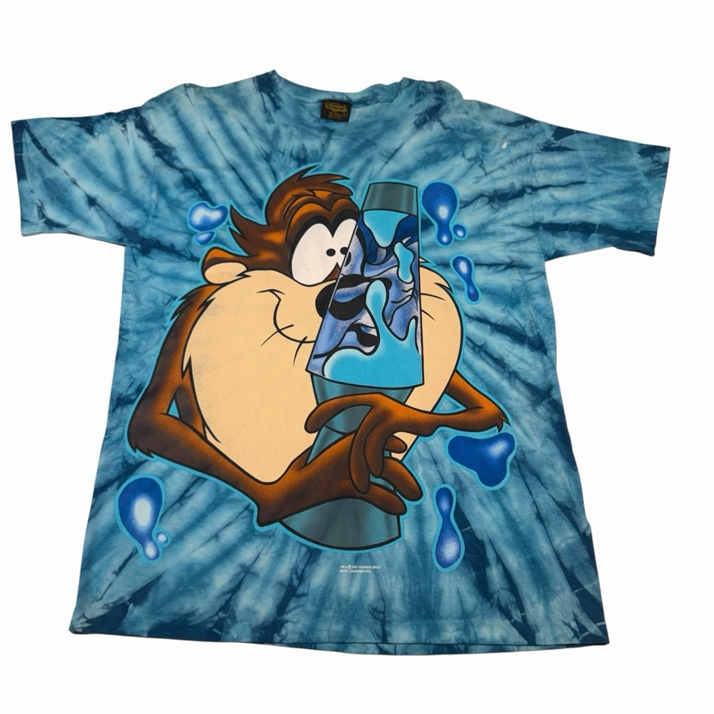 Looney Tunes 1997 Changes Blue Tie Dye Taz Lava Lamp T-Shirt Mens L USA Vtg READ